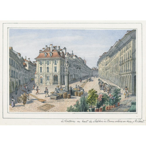 FRANZ SCHMID : 'La Fontaine au haut du Stalden � Berne enl�vee en 1844' (DOBIASCHOFSKY AUKTIONEN AG)