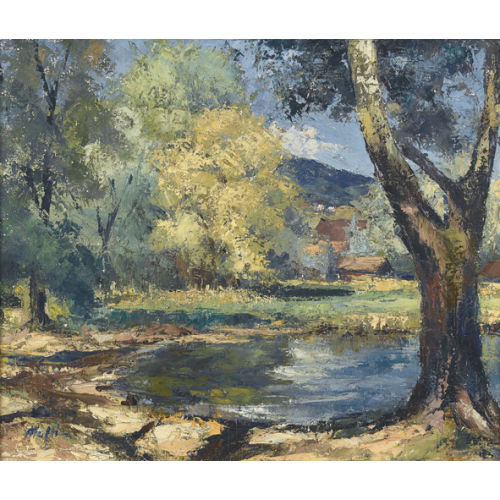 WALTER MAFLI : Landschaft mit B�umen an einem Weiher (DOBIASCHOFSKY AUKTIONEN AG)
