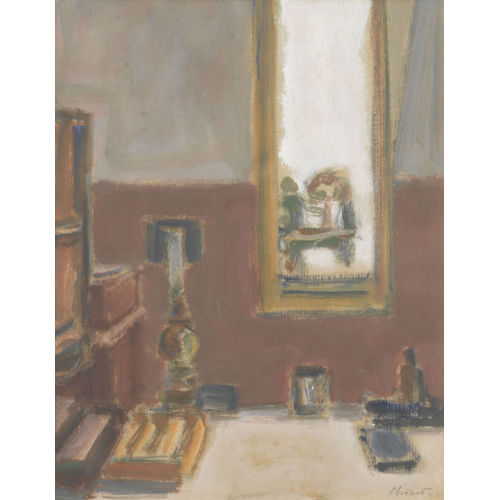 CHARLES LOUIS AUGUSTE CHINET : Interieur mit Spiegel, Lampe und Figur (DOBIASCHOFSKY AUKTIONEN AG)