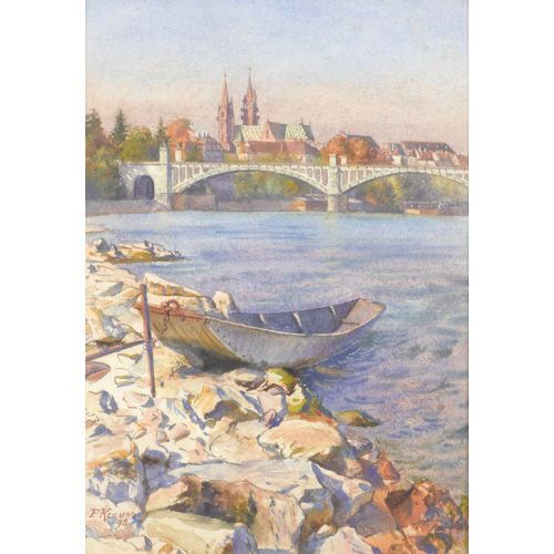 FRANZ KRAUSS : Rheinufer in Basel mit Blick auf das M�nster (DOBIASCHOFSKY AUKTIONEN AG)