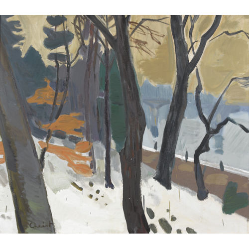 MARTIN ALFRED CHRIST : Winterliche Seeuferpartie mit B�umen (DOBIASCHOFSKY AUKTIONEN AG)