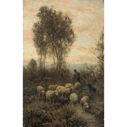 JEAN-FERDINAND CHAIGNEAU : Abendliche Heidelandschaft mit Schafhirten (DOBIASCHOFSKY AUKTIONEN AG)