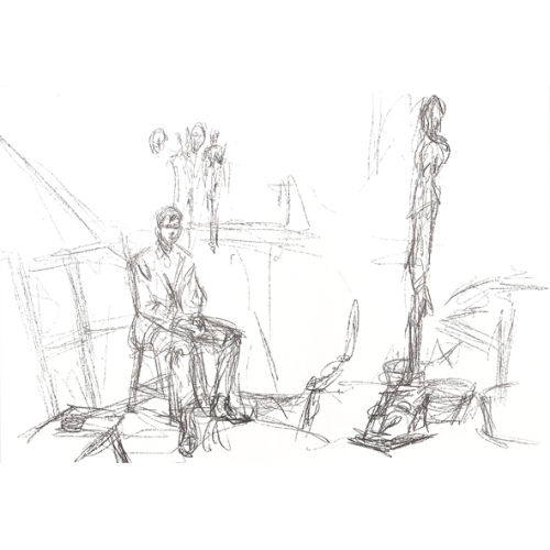 ALBERTO GIACOMETTI : Seated man and sculpture (DOBIASCHOFSKY AUKTIONEN AG)