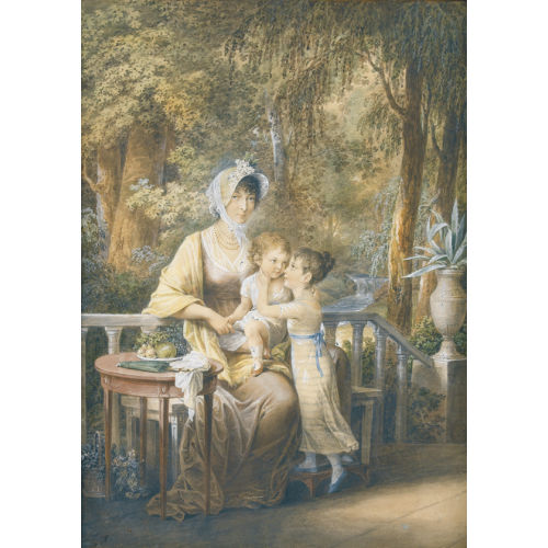 VINCENZ GEORG KININGER : Elegante Dame mit zwei Kindern im Park (DOBIASCHOFSKY AUKTIONEN AG)