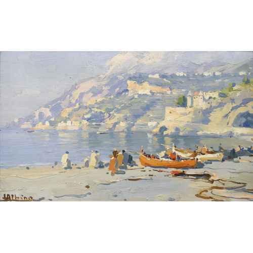 LUCA ALBINO : K�stenpartie bei Amalfi mit Fischerbooten (DOBIASCHOFSKY AUKTIONEN AG)