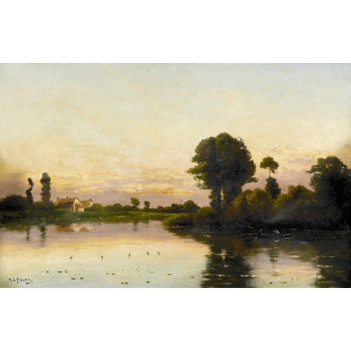 HIPPOLYTE CAMILLE DELPY : Flusspartie bei untergehender Sonne (DOBIASCHOFSKY AUKTIONEN AG)