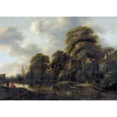 KLAES (NICOLAES) MOLENAER : Flusspartie mit W�scherinnen und Dorf (DOBIASCHOFSKY AUKTIONEN AG)