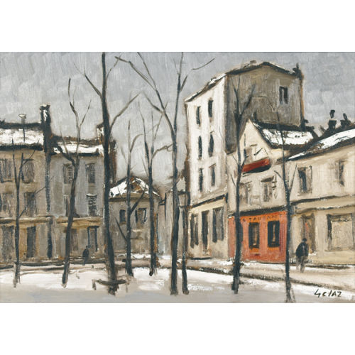 JEAN-LOUIS GETAZ : Winteransicht eines Pariser Squares mit rotem Restaurant (DOBIASCHOFSKY AUKTIONEN AG)