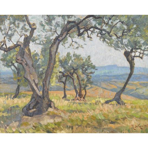 RAFFAELE DE GRADA : Landschaftspartie mit B�umen in der Campagna (DOBIASCHOFSKY AUKTIONEN AG)