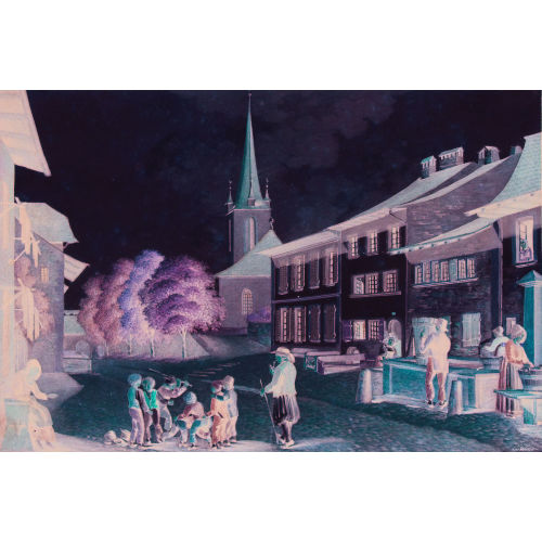 EDUARD KINKELIN : Strassenpartie in Murten mit spielenden Kindern (DOBIASCHOFSKY AUKTIONEN AG)