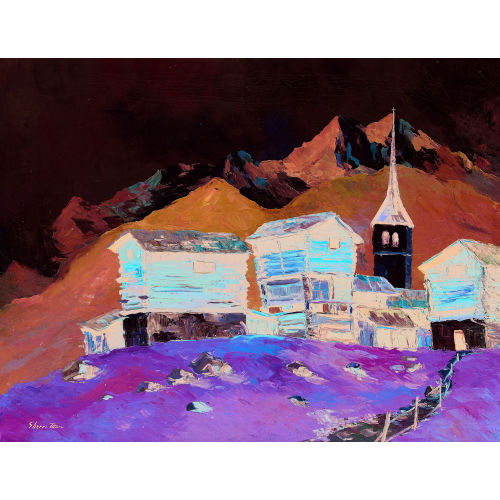 BRUNO GHERRI-MORO : Walliser Sommerlandschaft mit Dorf (DOBIASCHOFSKY AUKTIONEN AG)