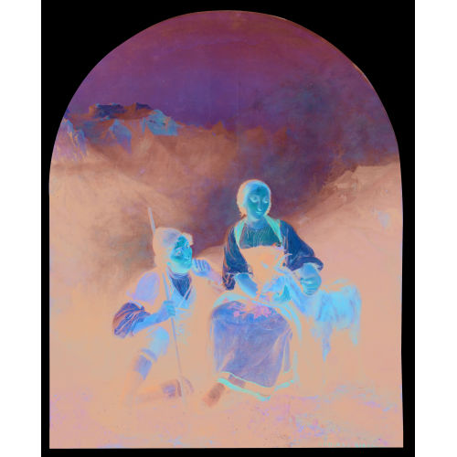 EDOUARD-HENRI GIRARDET : Junges Hirtenpaar mit Ziege vor Gebirgslandschaft (DOBIASCHOFSKY AUKTIONEN AG)