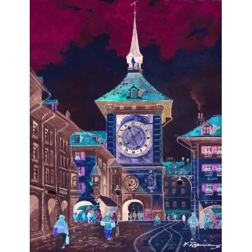 WALTER EGGIMANN : Blick von der Kramgasse auf den Zytgloggeturm (DOBIASCHOFSKY AUKTIONEN AG)