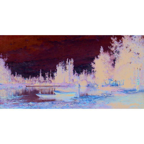 KARL GIRARDET : Sommerliche Flusslandschaft mit Barken und einer Dame (DOBIASCHOFSKY AUKTIONEN AG)