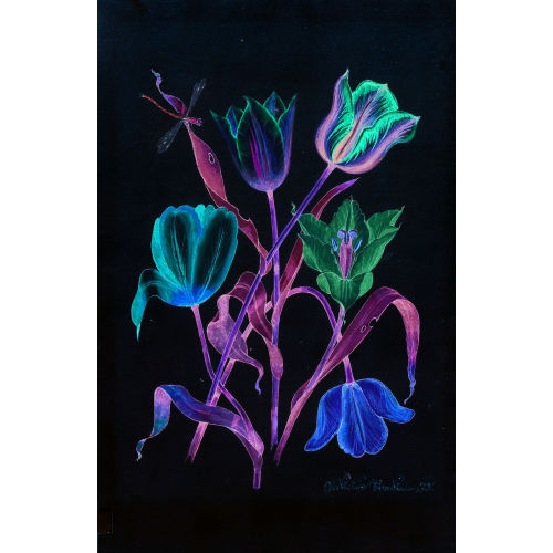 NIKLAUS STOECKLIN : Stillleben mit Lilien, Tulpen und Libelle (DOBIASCHOFSKY AUKTIONEN AG)