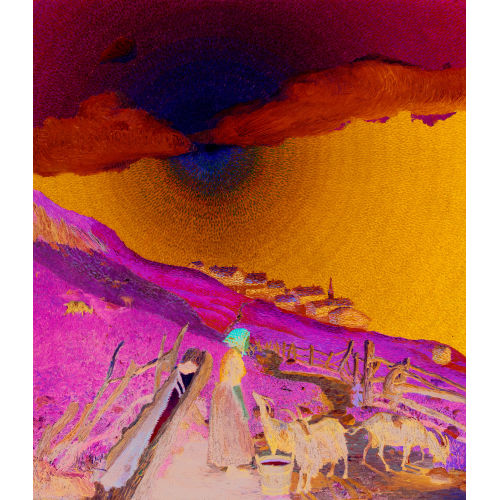 WALDEMAR THEOPHIL FINK : Hirtin mit Ziegen auf der Alp bei aufgehender Sonne (DOBIASCHOFSKY AUKTIONEN AG)