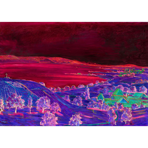 ERNST SAMUEL GEIGER : Sommeransicht des Neuenburgersees mit Estavayer-le-Lac (DOBIASCHOFSKY AUKTIONEN AG)
