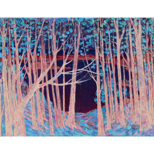 ERNST SAMUEL GEIGER : Blick durch einen herbstlichen Wald auf den Bielersee (DOBIASCHOFSKY AUKTIONEN AG)