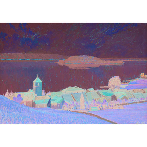 OTTO CLENIN : Blick auf Twann und die Petersinsel am Bielersee (DOBIASCHOFSKY AUKTIONEN AG)