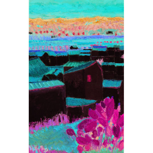 KATHY (EIGTL. THYS-BILL THYS : Griechische Landschaft mit einer Stadt unter rotem Himmel (DOBIASCHOFSKY AUKTIONEN AG)
