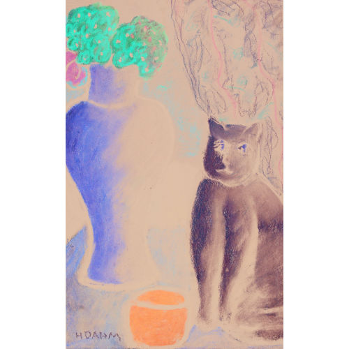 HELEN DAHM : Blumenvase und Katze (DOBIASCHOFSKY AUKTIONEN AG)