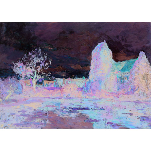 EDMOND MARIE PETITJEAN : Dorfpartie mit Weiher (DOBIASCHOFSKY AUKTIONEN AG)