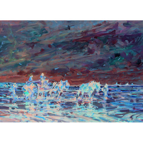 JULIUS SEYLER : Pferdegespann am Strand mit Figurenstaffage (DOBIASCHOFSKY AUKTIONEN AG)