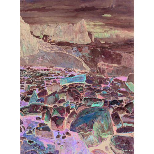 ALBERT SCHMIDT : Steinige Hochgebirgslandschaft mit Gletschermor�ne (DOBIASCHOFSKY AUKTIONEN AG)
