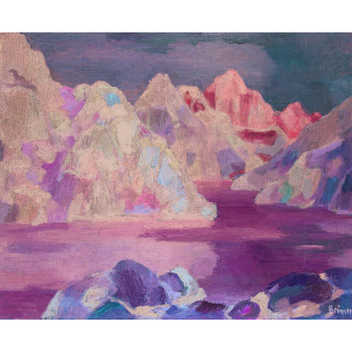 ARNOLD BR�GGER : Flusslandschaft im Gebirge mit steilem Ufer (DOBIASCHOFSKY AUKTIONEN AG)