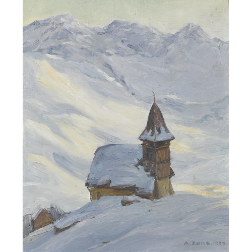 ARNOLD ZORD : Kirche vor winterlicher Berglandschaft (DOBIASCHOFSKY AUKTIONEN AG)