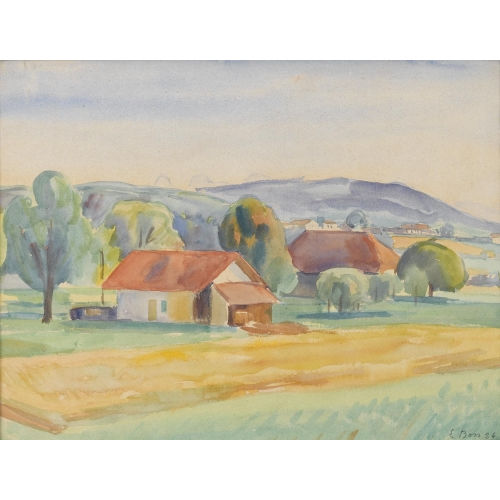 EDUARD BOSS : Feldlandschaft mit Bauernh�usern im Sommer (DOBIASCHOFSKY AUKTIONEN AG)