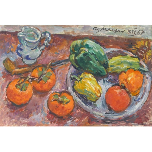 FRITZ MEIJER : Stillleben mit Paprika, Tomaten, Pfeife und Wasserkrug (DOBIASCHOFSKY AUKTIONEN AG)