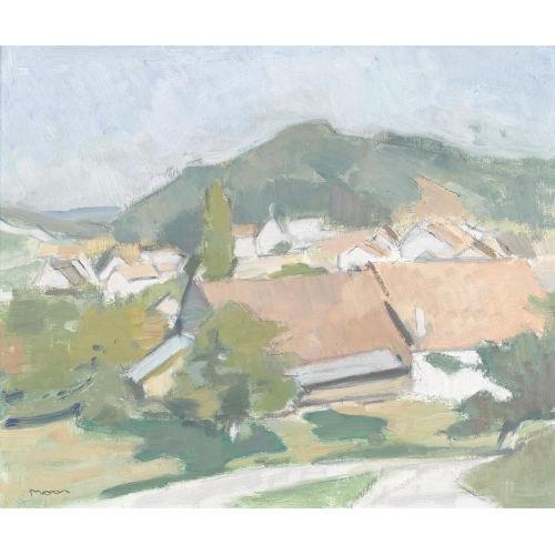 KARL MOOR : Sommerliche H�gellandschaft mit dem Dorf Buus (DOBIASCHOFSKY AUKTIONEN AG)