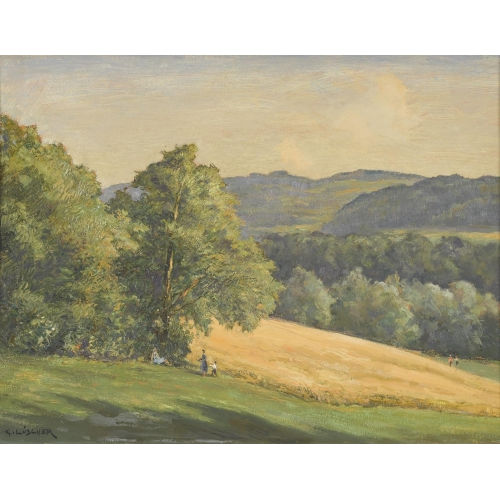 GOTTFRIED L�SCHER : Sommerliche Feld- und Waldlandschaft mit Spazierg�ngern (DOBIASCHOFSKY AUKTIONEN AG)