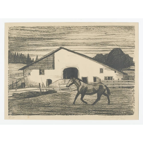 ALBERT SCHNYDER : Jurahaus mit Pferd (DOBIASCHOFSKY AUKTIONEN AG)