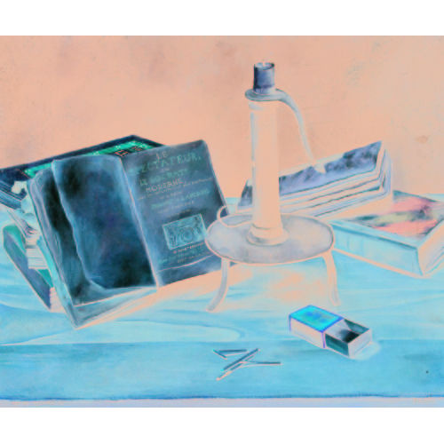 AIME VICTOR BARRAUD : Stillleben mit Kerzenstock und B�chern (DOBIASCHOFSKY AUKTIONEN AG)