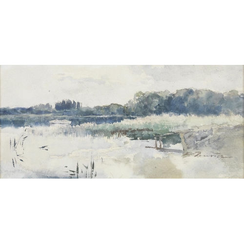 PAUL BOUVIER : Uferpartie am Neuenburgersee mit Schilf (DOBIASCHOFSKY AUKTIONEN AG)