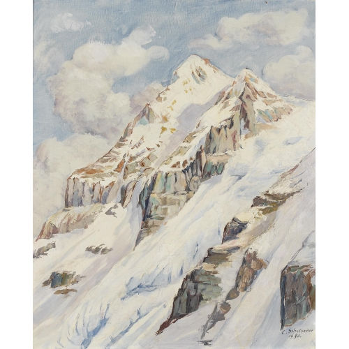 CARL SCHELLHAMMER : Lichte Ansicht eines Berggipfels (DOBIASCHOFSKY AUKTIONEN AG)