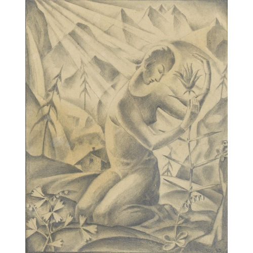 EUGEN HENZIROSS : Sinnende Frau mit Blume (DOBIASCHOFSKY AUKTIONEN AG)