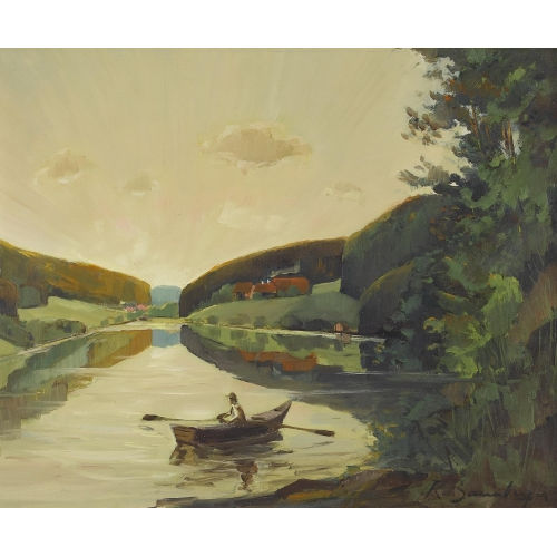 ROBERT BAUMBERGER : Abendliche Ruderpartie auf der Aare bei Bern (DOBIASCHOFSKY AUKTIONEN AG)