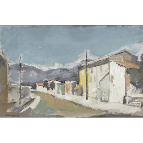 KARL SCHLAGETER : Sommerliche Dorfstrasse unter blauem Himmel (DOBIASCHOFSKY AUKTIONEN AG)