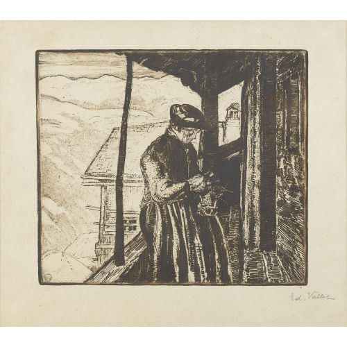EDOUARD VALLET : Femme tricotant (DOBIASCHOFSKY AUKTIONEN AG)