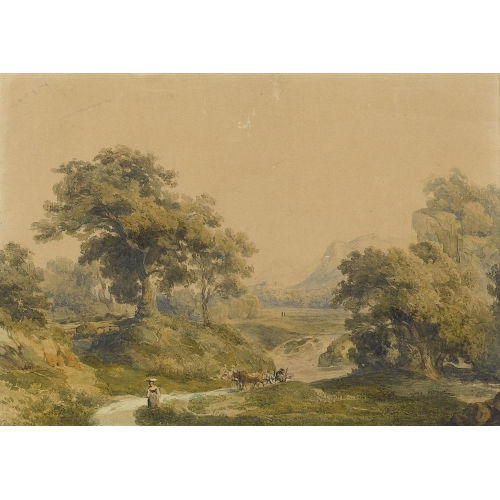 IGNAZIO DOLCETTI : Baumbestandene Landschaft mit B�uerin und Ochsengespann (DOBIASCHOFSKY AUKTIONEN AG)