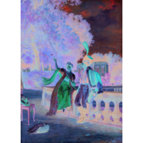JULES GIRARDET : Parklandschaft mit adligem Paar beim Fischen (DOBIASCHOFSKY AUKTIONEN AG)