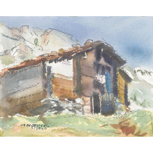 ALBERT NYFELER : Walliser Chalet im Sommer (DOBIASCHOFSKY AUKTIONEN AG)