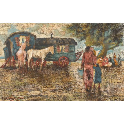 WALTER KREBS : Landschaft mit Fahrenden (DOBIASCHOFSKY AUKTIONEN AG)