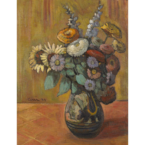 ALFREDO CINI : Stillleben mit Gartenblumen in Vase (DOBIASCHOFSKY AUKTIONEN AG)