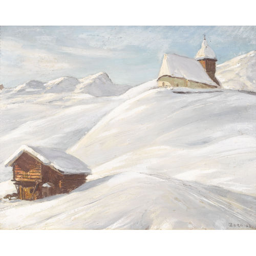 ARNOLD ZORD : Kirche von Innerarosa im Schnee (DOBIASCHOFSKY AUKTIONEN AG)