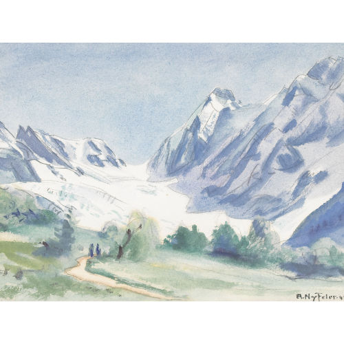 ALBERT NYFELER : Berglandschaft im Sommer mit Gletscher (DOBIASCHOFSKY AUKTIONEN AG)