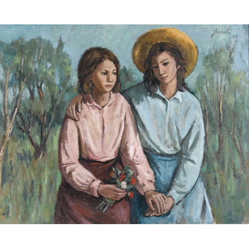 JEANNE) JANEBE (EIGTL. BARRAUD-PELLET : Portr�t zweier Schwestern in sonniger Landschaft (DOBIASCHOFSKY AUKTIONEN AG)